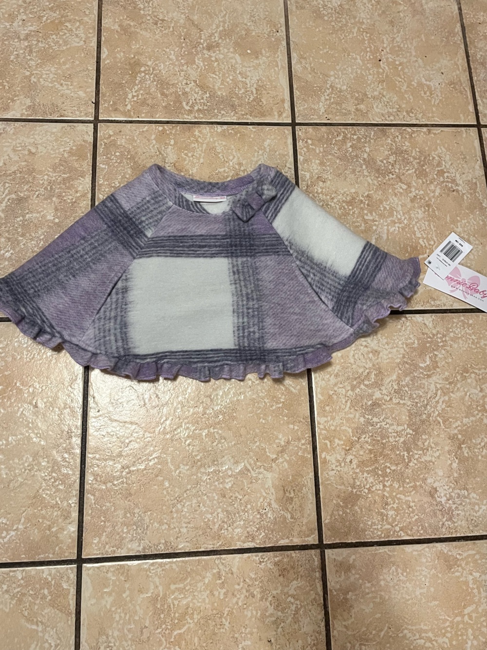 NWT Bonnie Jean Toddler Girls lavender plaid poncho 12M.
